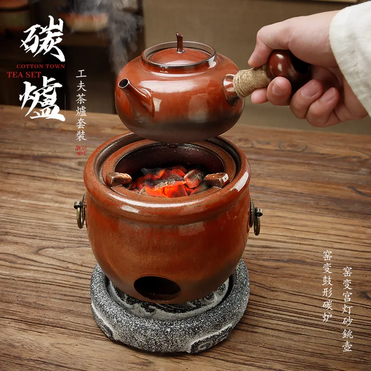 周末露营围炉煮茶壶窑变手工砂铫壶小火煮炭炉耐高温电炉丝两用炉