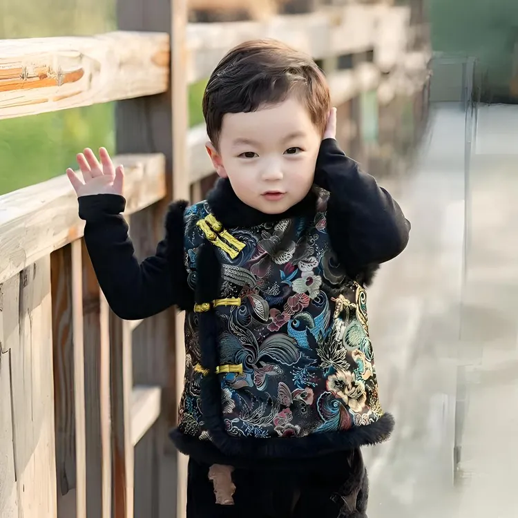 儿童唐装男冬季新中式衣服中国风加厚周岁宝宝新年网红女童冬马甲