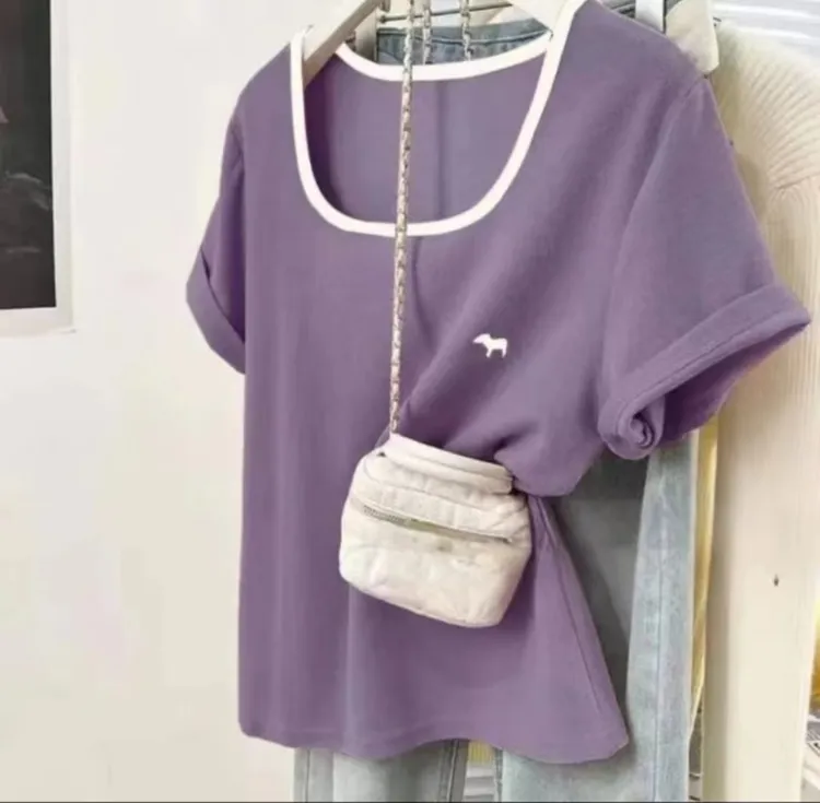 2025夏季新款女装正肩大码短袖t恤上衣女宽松遮肉显瘦百搭时尚