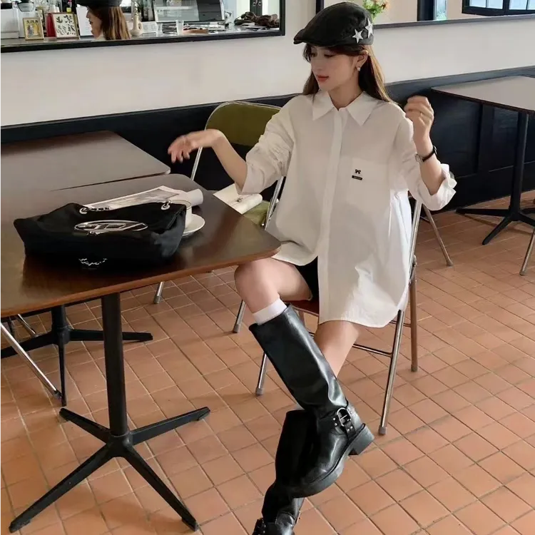 【创衣家】后背蝴蝶结显瘦气质白色时尚休闲百搭宽松翻领韩版设计感