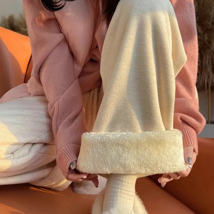 300斤大码胖mm加厚加绒休闲裤女冬季保暖裤子宽松显瘦直筒糯米裤