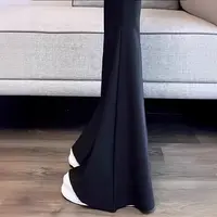 大码女装黑色弹力高腰西装裤女秋季新款裤子高腰显瘦垂感喇叭长裤