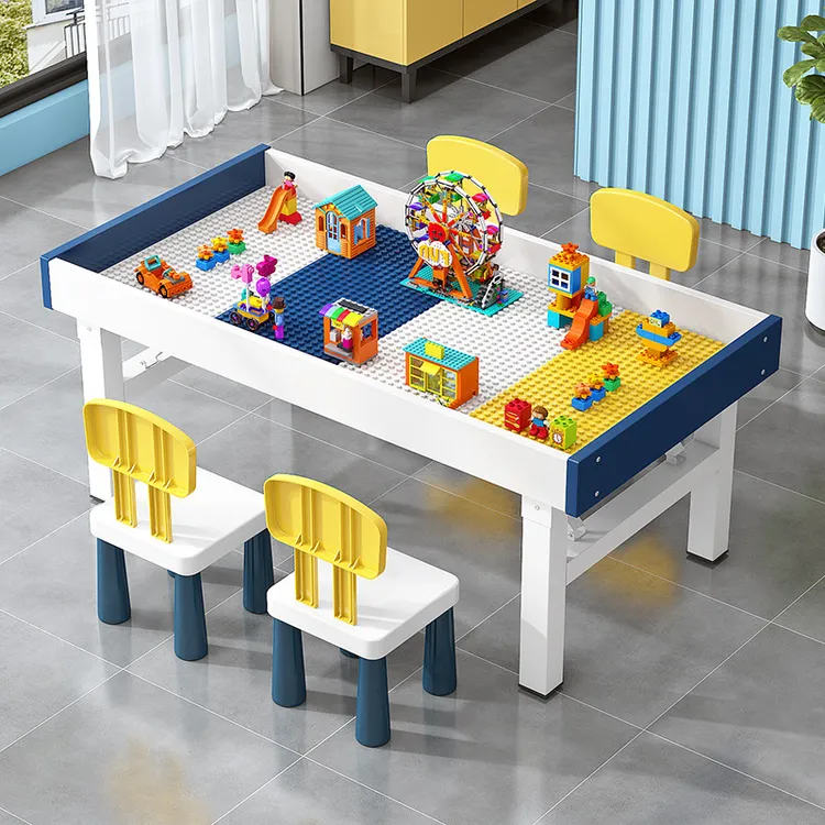 儿童积木玩具大颗粒积木桌子多功能男孩女孩3-6岁益智桌椅套装