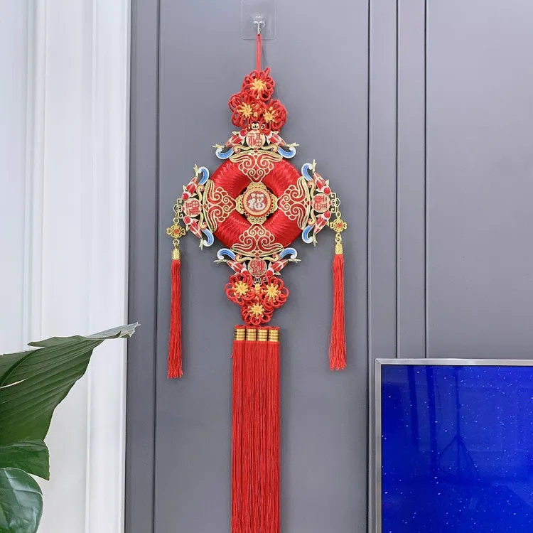 乔迁结婚五福中国结客厅背景墙锦泰蓝新婚电视墙中国结挂件