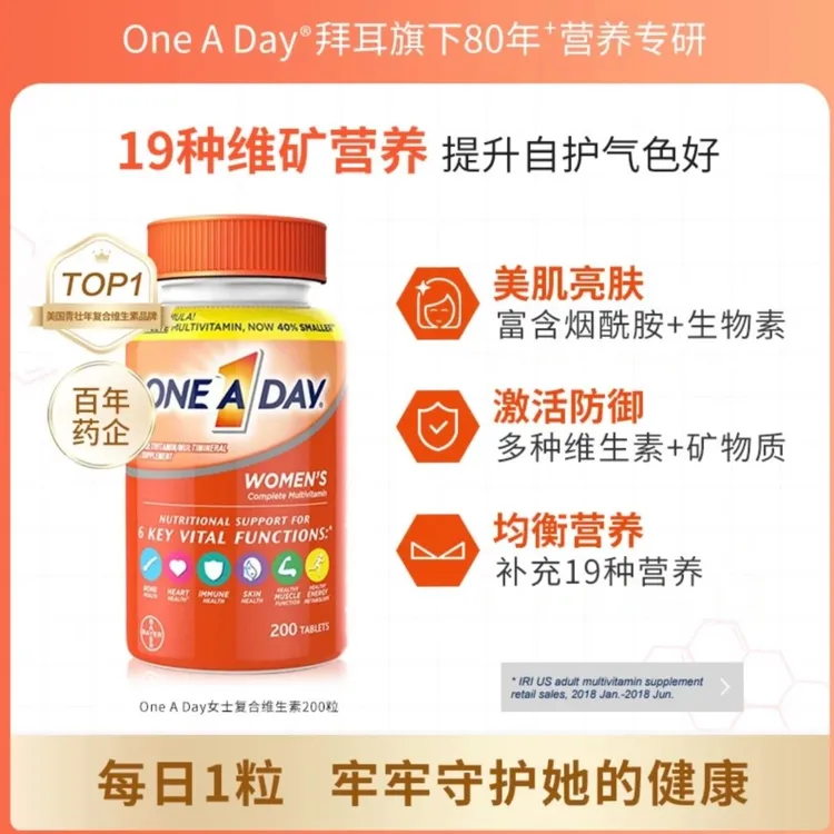 【效期至26.5】ONEADAY/女士复合维生素烟酰胺大瓶装亮肤200粒/瓶