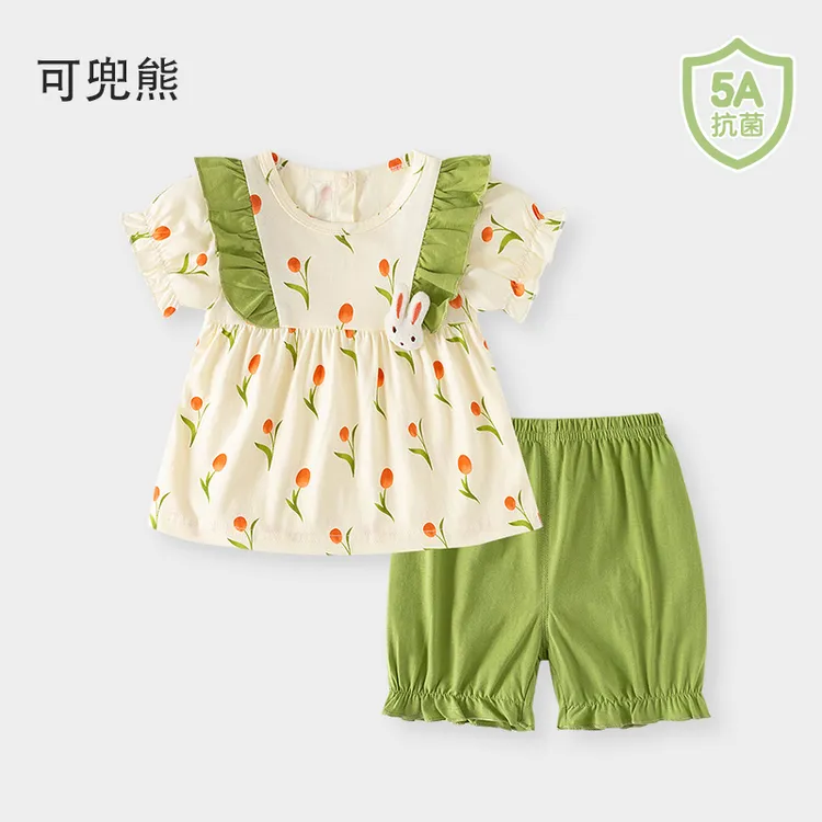 女童宝宝夏装纯棉套装短袖短裤公主洋气女童夏装潮牌童装小童衣服