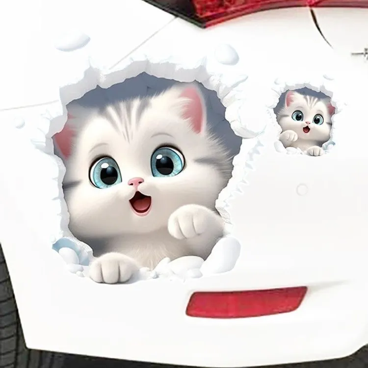 呆萌破洞白猫车身挡风装饰遮挡划痕贴可爱电动车贴汽车贴纸新款