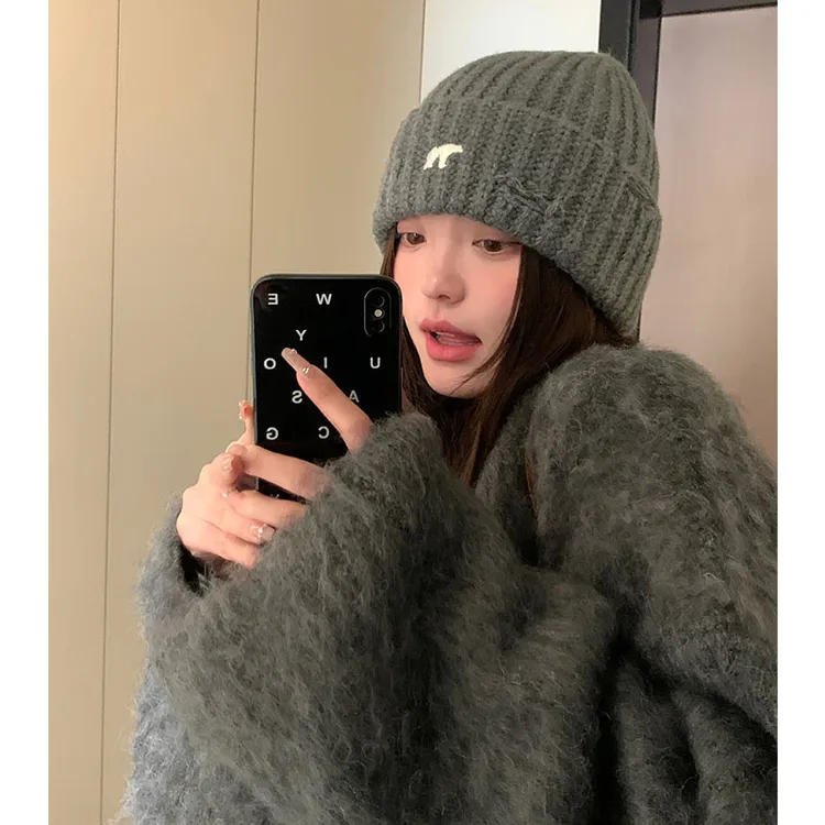 针织帽女2023新款秋冬季韩版百搭保暖大头围护耳加厚毛线帽显脸小