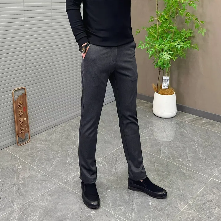 秋冬高档商务男裤【隐形伸缩腰】西装裤小直筒裤子微锥形小西裤8621