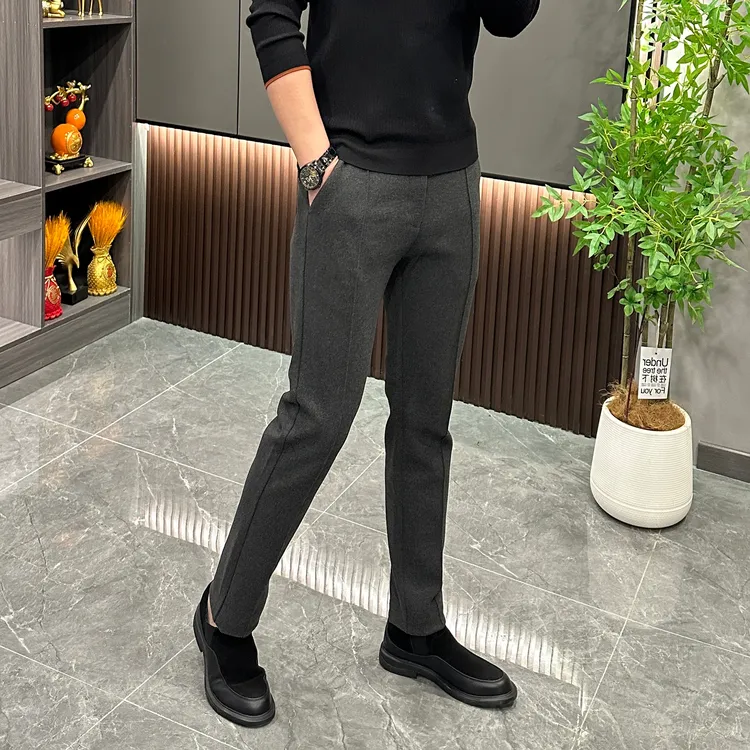 冬季新款毛呢休闲裤时尚保暖加厚修身显瘦潮流百搭商务男裤9905