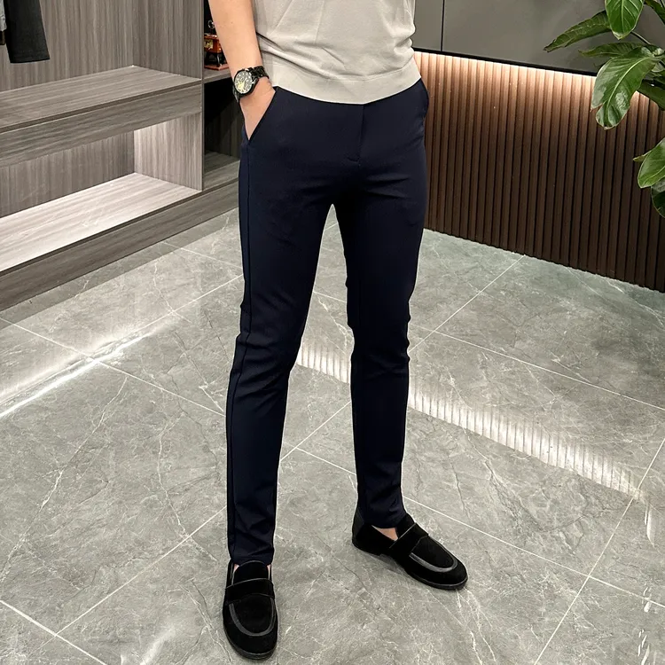 秋冬加绒商务休闲裤韩版时尚潮流修身小脚休闲裤百搭西装裤22003