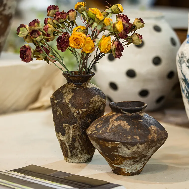 【素陶】侘寂风小号摆件粗陶罐手工插花复古怀旧陶瓷花瓶可水养鲜花