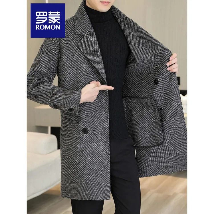 罗蒙秋冬季男士双面呢外套中长款羊毛呢大衣商务男装毛呢外套男款