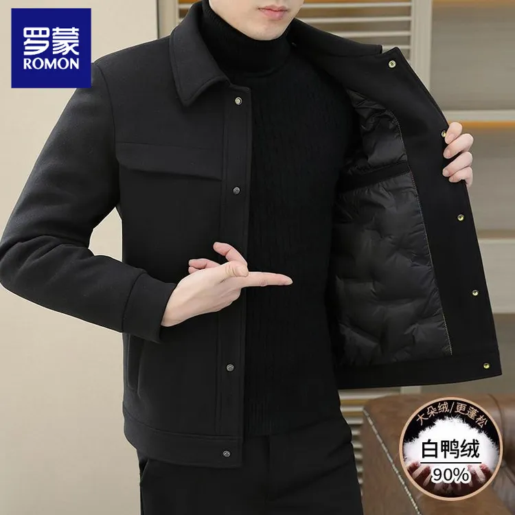 罗蒙加绒服男款秋冬季2025新款翻领行政夹克高端商务休闲毛呢外套
