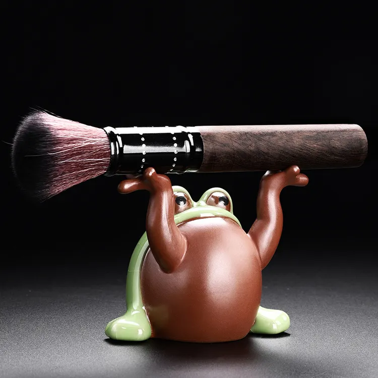尚瓷青蛙茶玩摆件可爱家用笔架创意简约禅意茶宠陶瓷毛笔架茶道