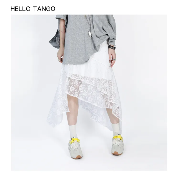HELLOTANGO《琉璃时光》小众不规则裙摆蕾丝半身裙24077#（一裙多穿）