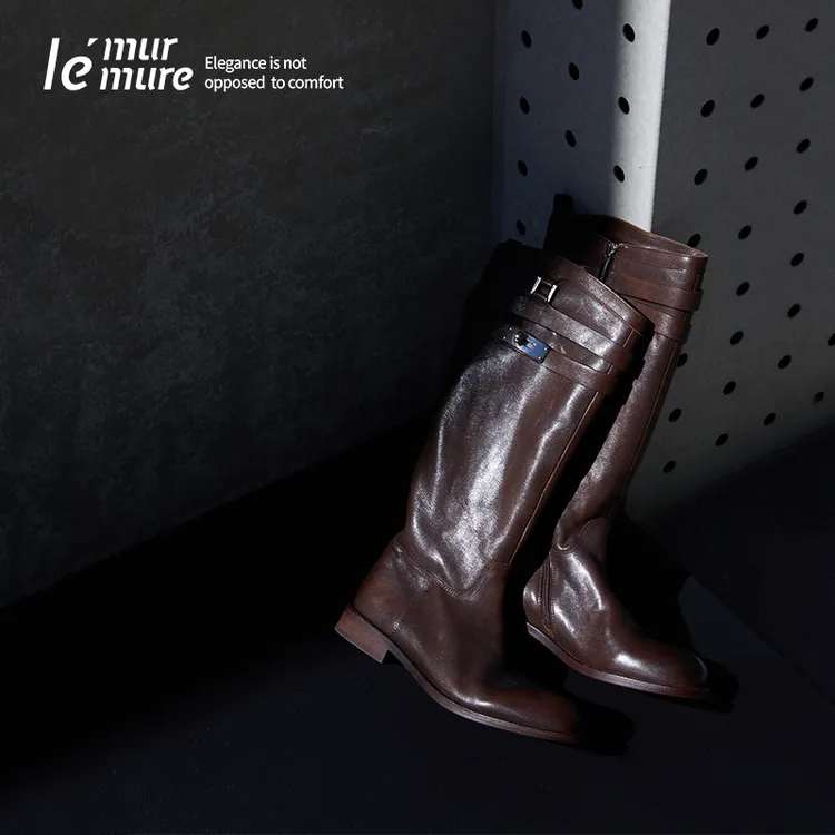 Le' Murmure 中世纪 Italy水洗植鞣牛皮Clean Fit 金属扣骑士靴zb