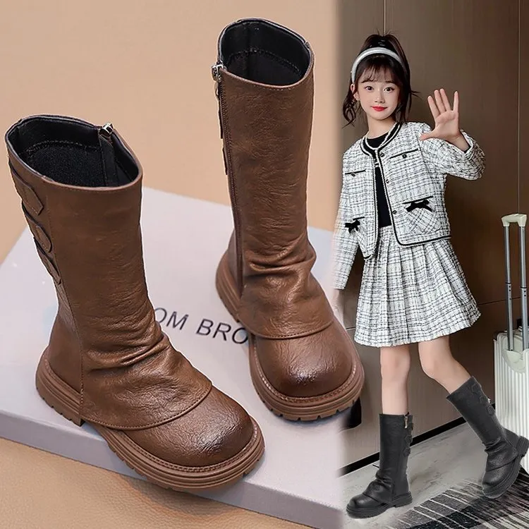 26-37女童靴子高筒靴2025秋冬新款洋气中大童防滑加绒公主长筒靴