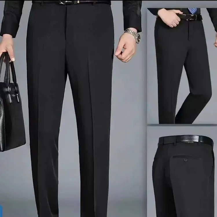 秋冬高端修身行政西裤男士休闲裤高腰秋新款长裤直筒黑色西装裤