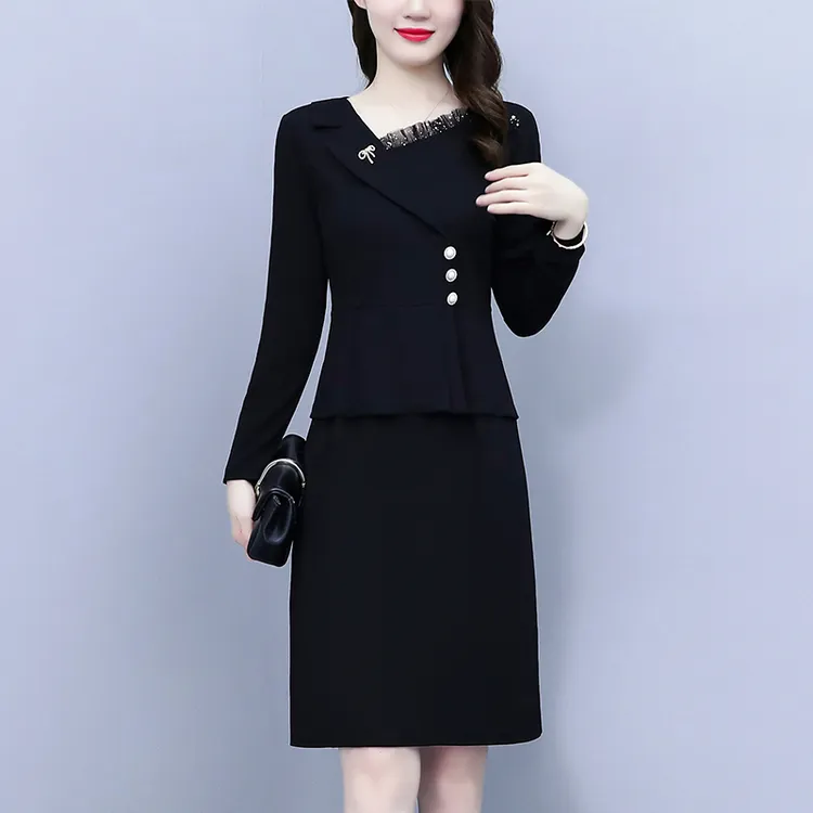 L~5XL 2023年大码秋季新款简约洋气亮片拼接开叉包臀气质显瘦裙子