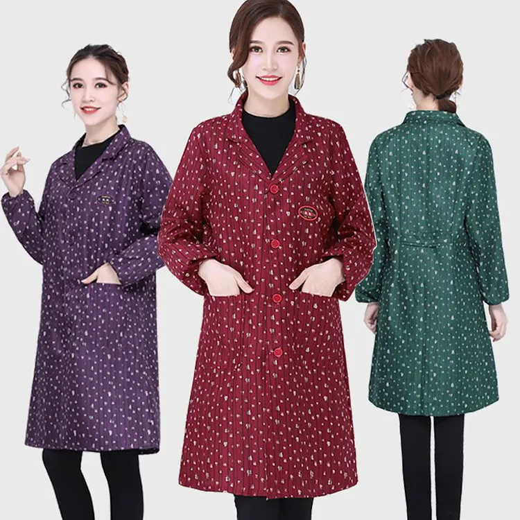 新款福字时尚女式蓝大褂长袖工作服罩衣女防尘工厂家用劳保服做饭