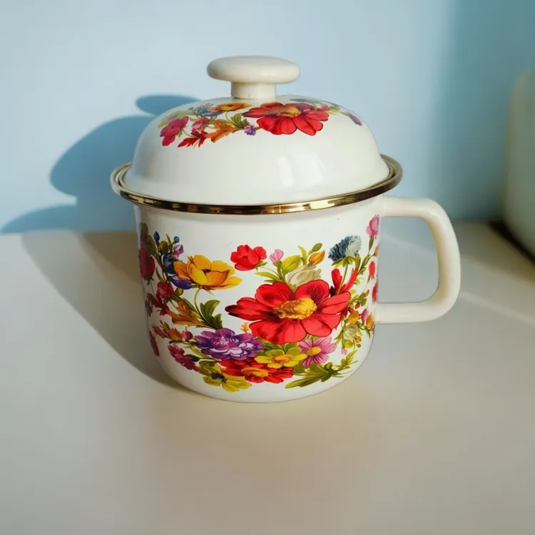 新疆包邮【白缤纷奶杯】家用厨房酒店餐厅通用 带盖复古大容量大号