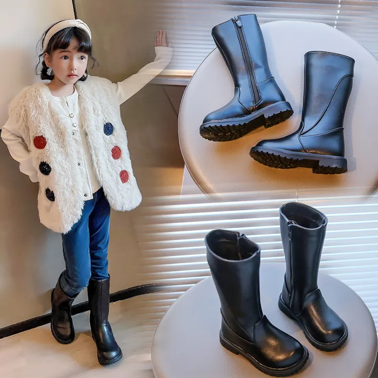 果燃2023秋冬新款儿童高筒靴韩版女童加绒棉鞋中大童舒服高帮童鞋