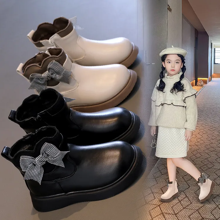 女童加绒短靴2023秋冬新款儿童马丁靴洋气百搭单靴女宝中大童靴子