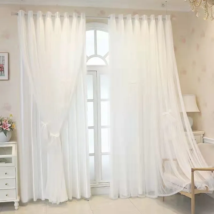 窗帘新款透光不透人双层客厅卧室阳台布纱一体半遮光定制成品帘美