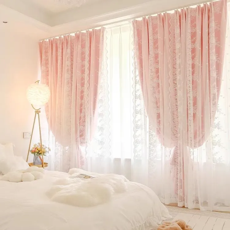 窗帘遮光新款法式客厅遮阳少女轻奢高级感卧室高档窗帘蕾丝唯美帘