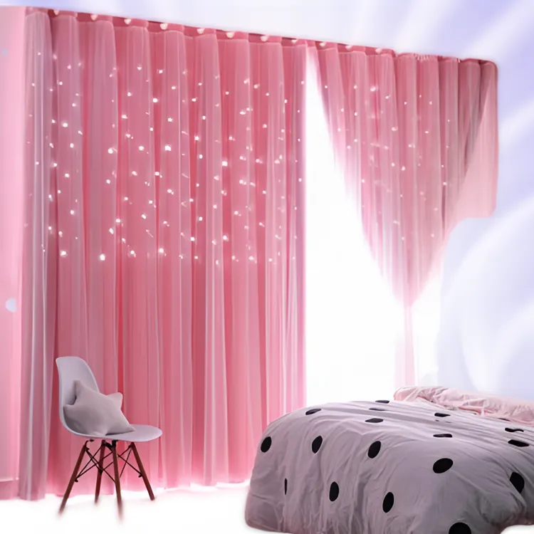 窗帘网红镂空星星落地窗飘窗成品遮光卧室客厅简约现代双层梦幻美