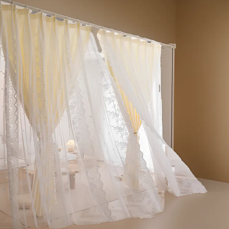 窗帘卧室客厅透光不透人公主风双层一体轻奢浪漫风法式纱帘免打孔