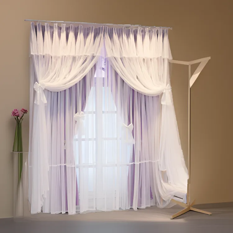 窗帘简约现代网红主播背景三层一体遮光窗帘婚房卧室公主风飘落地