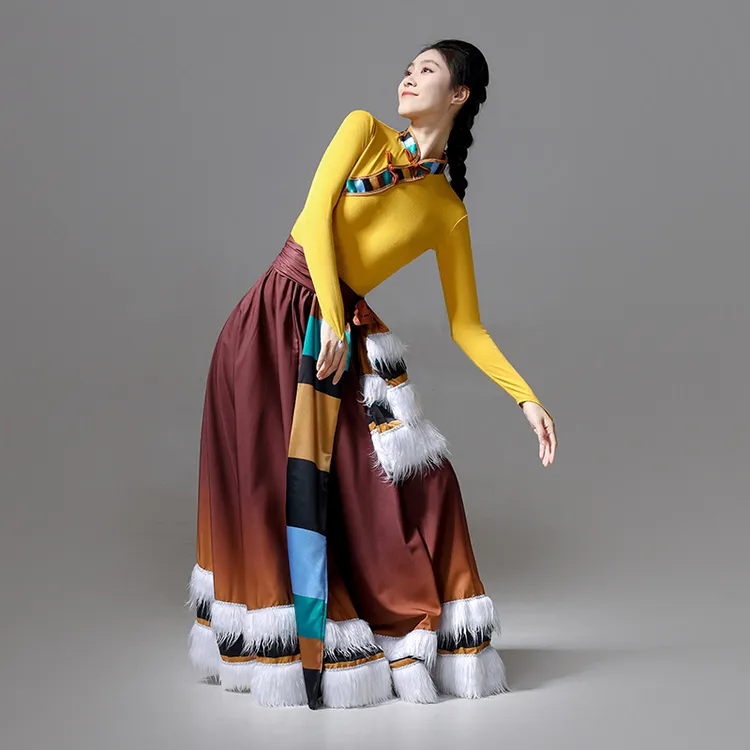 新款藏族舞蹈服女民族舞蹈表演服艺考练习大摆裙广场舞演出服套装