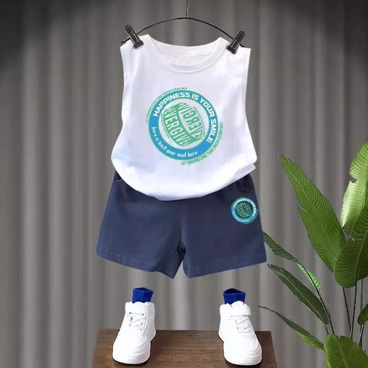 儿童夏季男童休闲卡通速干薄款夏款套装洋气男孩无袖透气外穿夏装