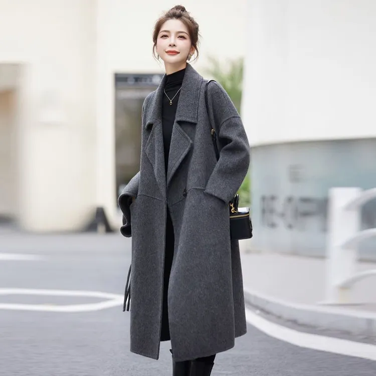 牛角扣毛呢大衣女中长款秋冬新款宽松洋气高档加厚保暖呢子大衣