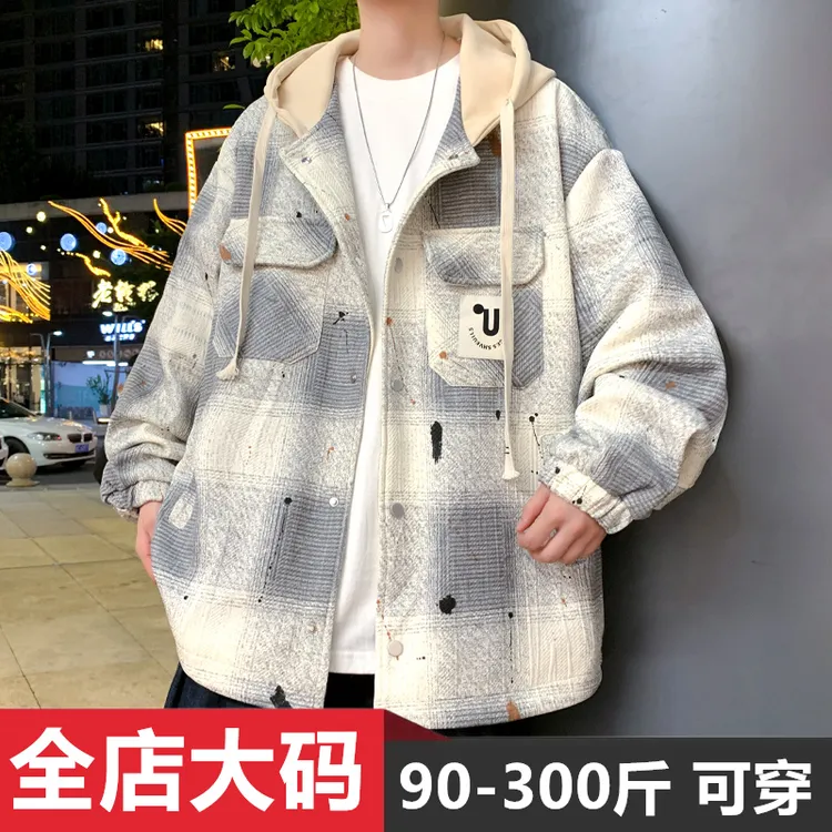 港风潮流连帽夹克春秋季休闲加肥加大码男装宽松百搭潮牌帅气外套