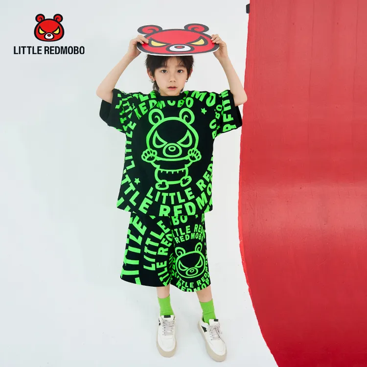 【魔霸专属】满印潮酷百搭卡通夜光儿童夏季童装短袖套装 XT-MB389