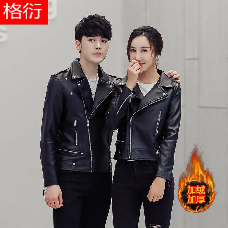 格衍明星同款秋冬新款情侣机车男士女皮衣加厚水洗港风外套皮夹克