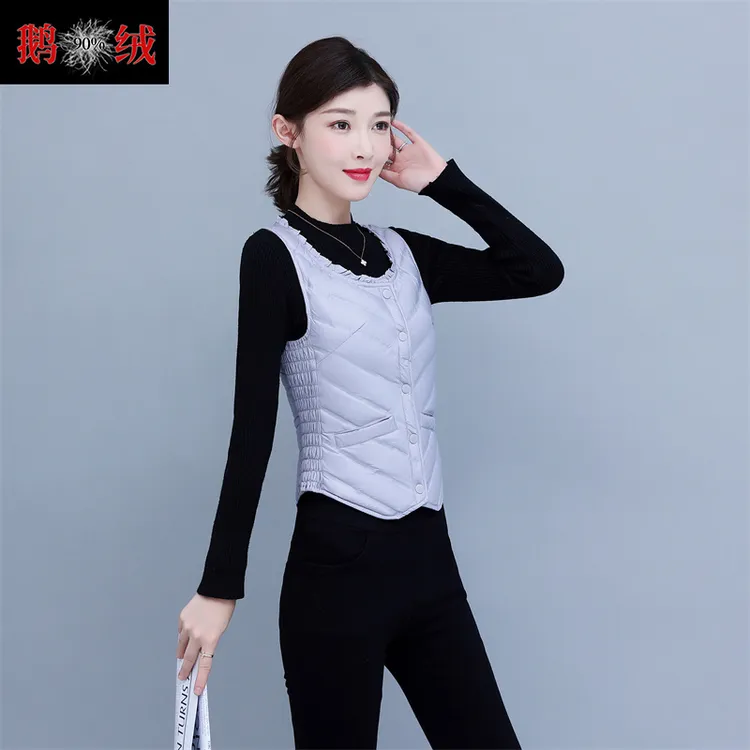 逐雅鹅绒马甲女2024年新款冬轻薄保暖贴身内胆无缝小马夹羽绒背心
