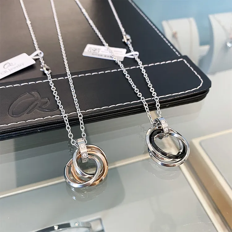 CK 钛钢项链 戒指项链男士环环相扣圆环挂坠潮环毛衣链张艺兴同款