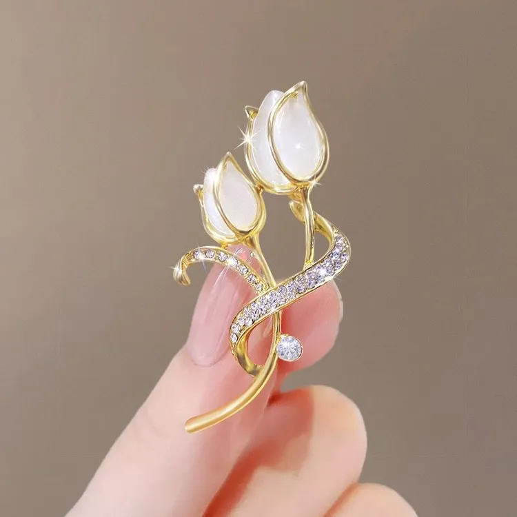 维锦 合金胸针 猫眼石郁金香胸针高档奢华气质大衣胸花别针配饰品