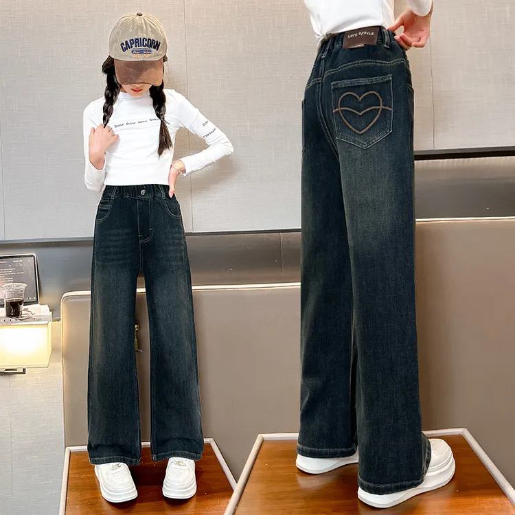 女童牛仔裤春秋季新款洋气儿童百搭显瘦裤子中大童女孩直筒阔腿裤