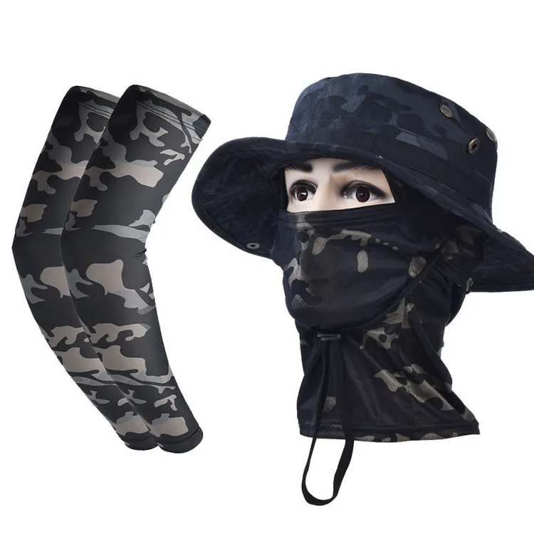 防晒帽男士夏季户外钓鱼帽全遮脸面罩大檐透气渔夫帽迷彩遮阳帽子