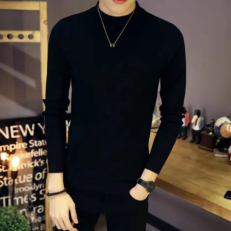 毛衫男款秋冬男士半高领毛衣韩版修身打底衫潮流百搭纯色针织衫衣