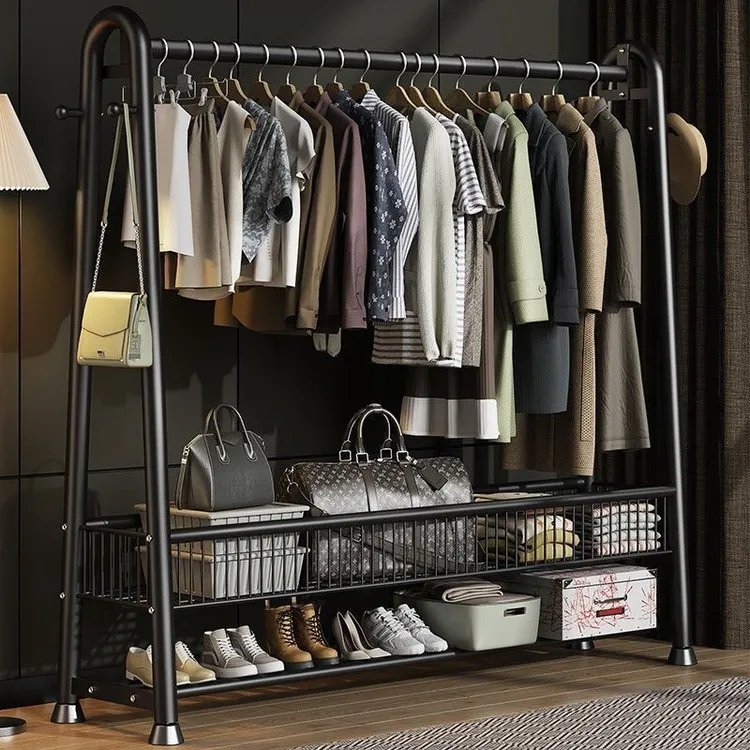 晾衣架落地加粗家用卧室挂衣架室内阳台折叠凉衣杆衣架子落地式