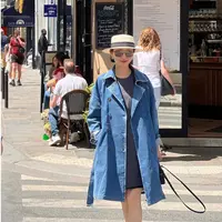 UrbanPaces复古廓形丹宁牛仔蓝色风衣外套