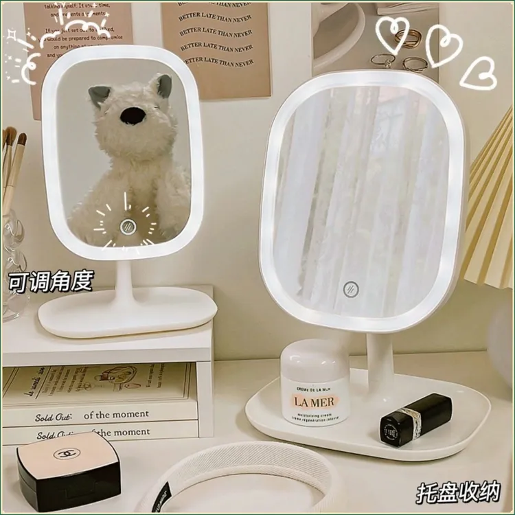 led化妆镜HZJ带灯台式网红女补光小镜子ins风宿舍桌面便携【喵呜】