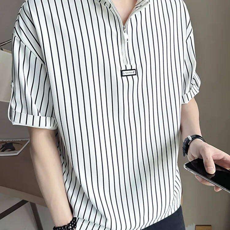 痞帅衬衫POLO衫男士短袖夏季冰丝男装2024新款夏装衣服男款V领T恤