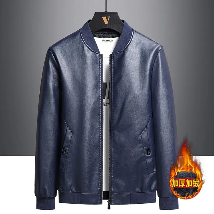 海宁皮衣男外套秋冬季新款加厚软皮薄款夹克棒球领大码加绒外套潮